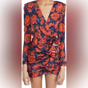 Magda Butrym Ruched Floral Mini Dress 100% Silk